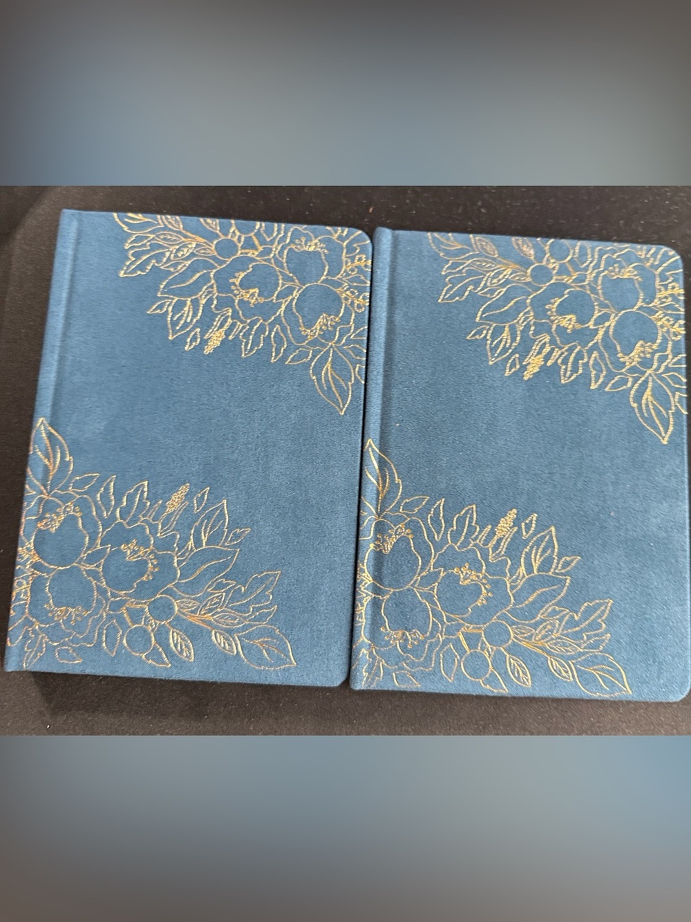 2 Blue Floral Hardcover Journal with Gold Foil Design 5”x7”